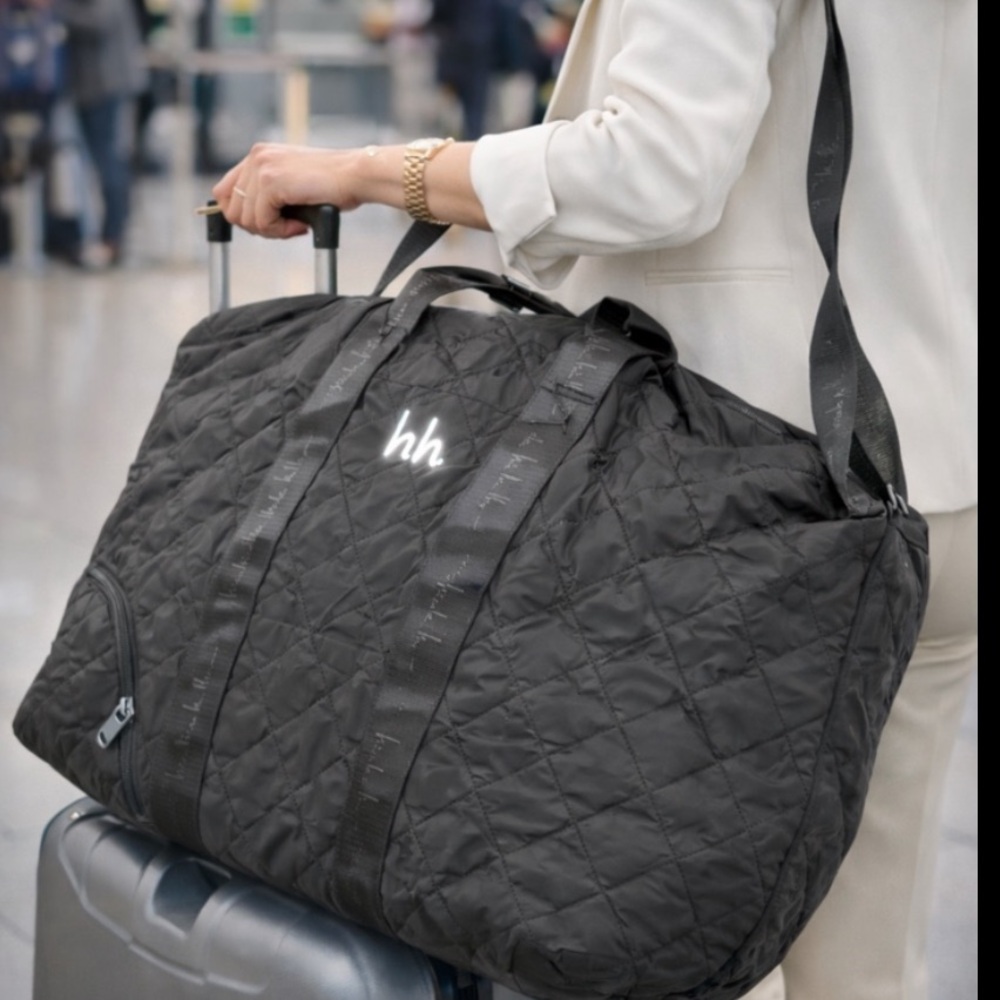Nicole Miller Black Quilted Travel Duffel Bag Tote. NEW with TAGS.